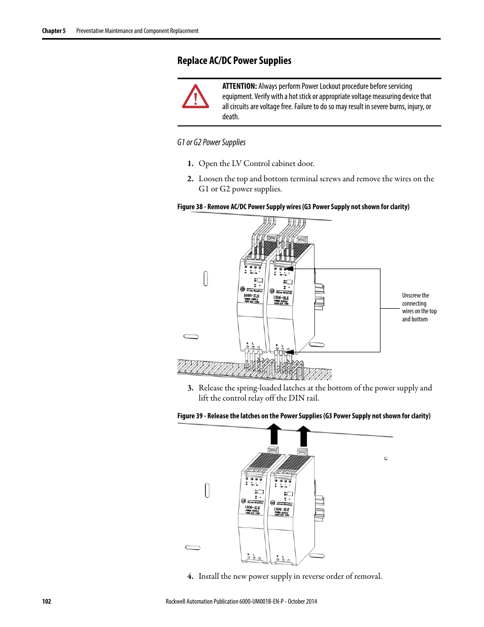 Replace ac/dc power supplies | Rockwell Automation 6012DB PowerFlex Medium Voltage Variable Frequency Drive User Manual | Page 102 / 138