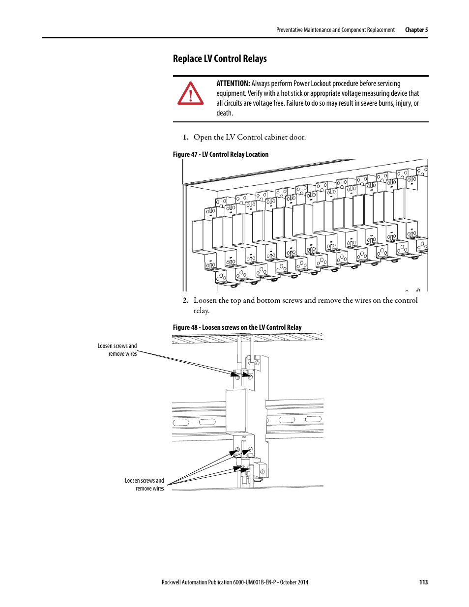 Replace lv control relays | Rockwell Automation 6012DB PowerFlex Medium Voltage Variable Frequency Drive User Manual | Page 113 / 138