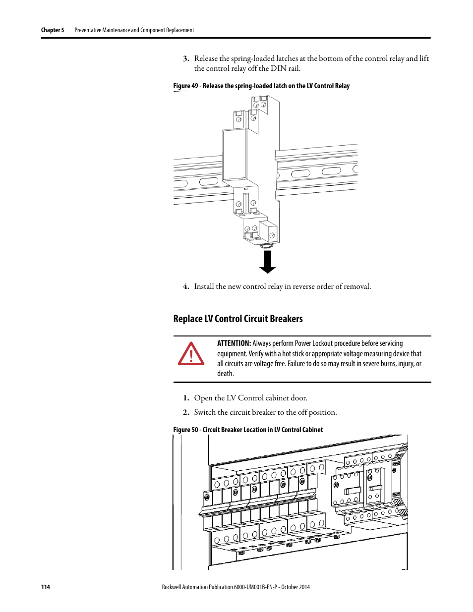 Replace lv control circuit breakers | Rockwell Automation 6012DB PowerFlex Medium Voltage Variable Frequency Drive User Manual | Page 114 / 138