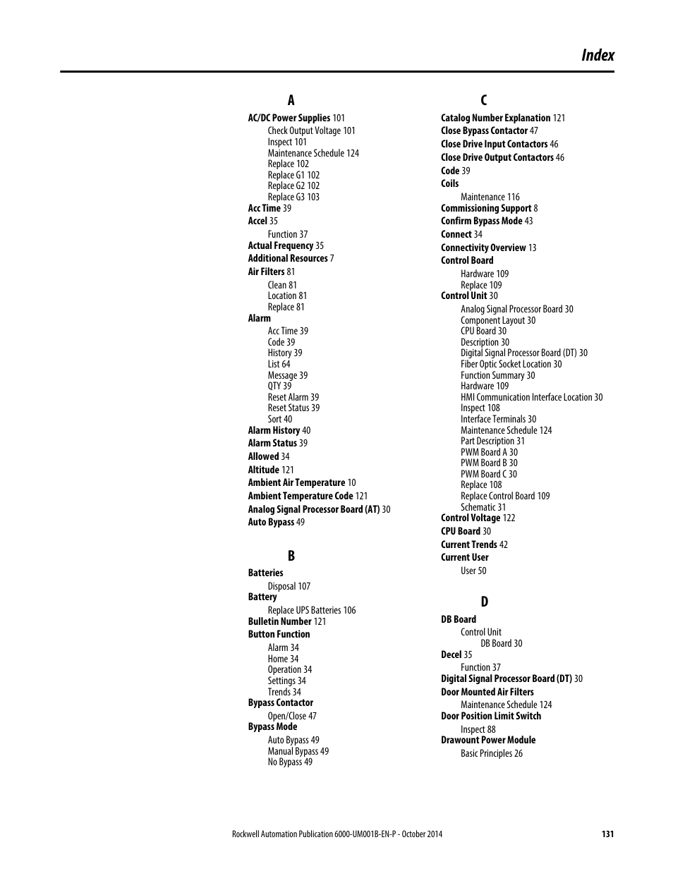 Index | Rockwell Automation 6012DB PowerFlex Medium Voltage Variable Frequency Drive User Manual | Page 131 / 138