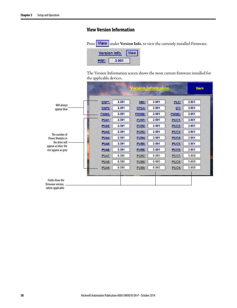View version information | Rockwell Automation 6012DB PowerFlex Medium Voltage Variable Frequency Drive User Manual | Page 38 / 138