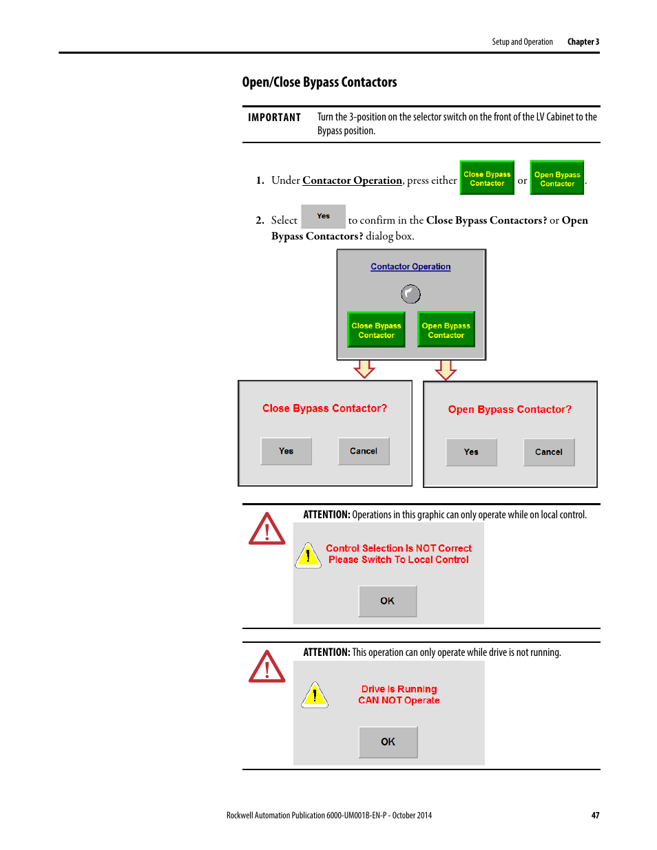 Open/close bypass contactors | Rockwell Automation 6012DB PowerFlex Medium Voltage Variable Frequency Drive User Manual | Page 47 / 138