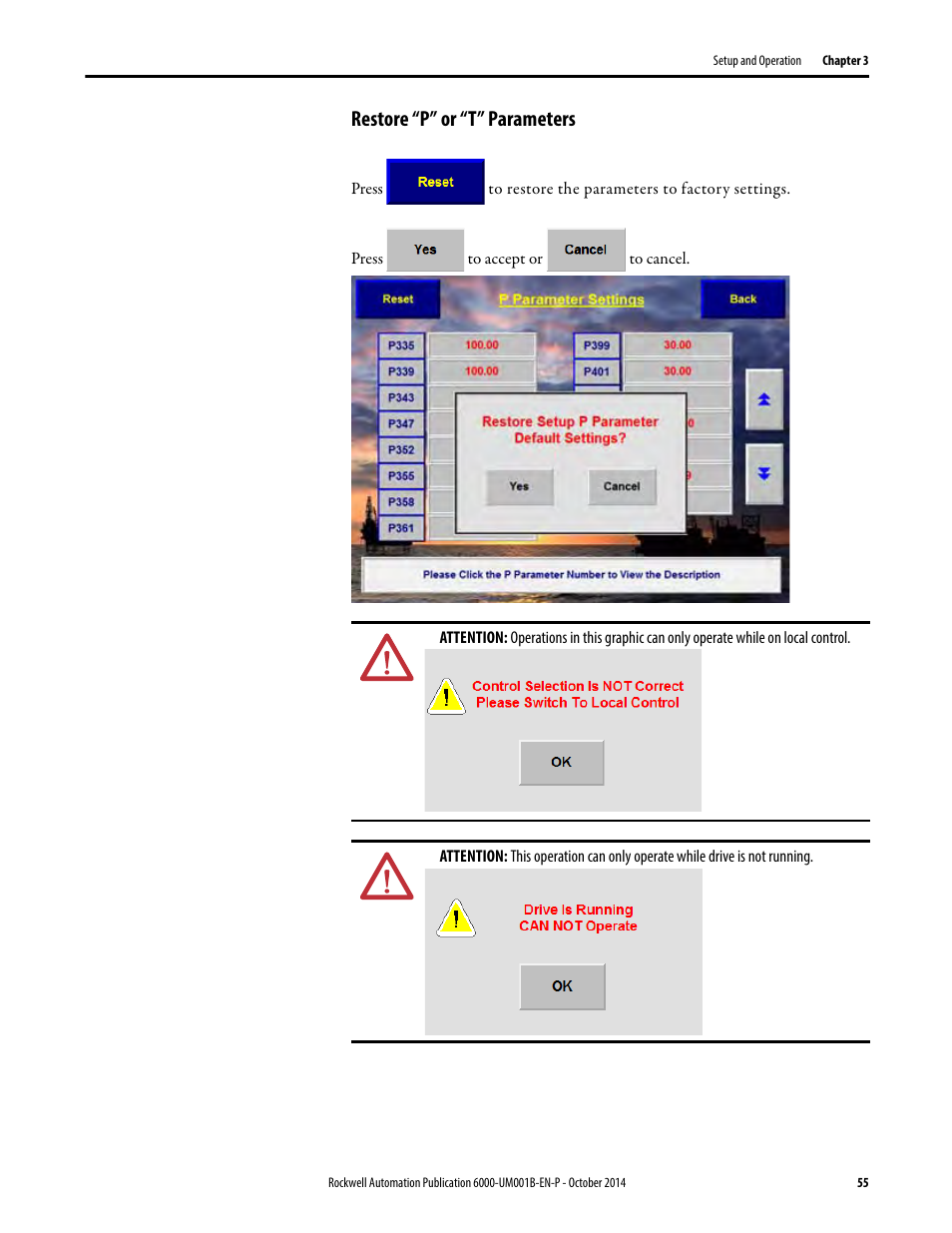 Restore “p” or “t” parameters | Rockwell Automation 6012DB PowerFlex Medium Voltage Variable Frequency Drive User Manual | Page 55 / 138