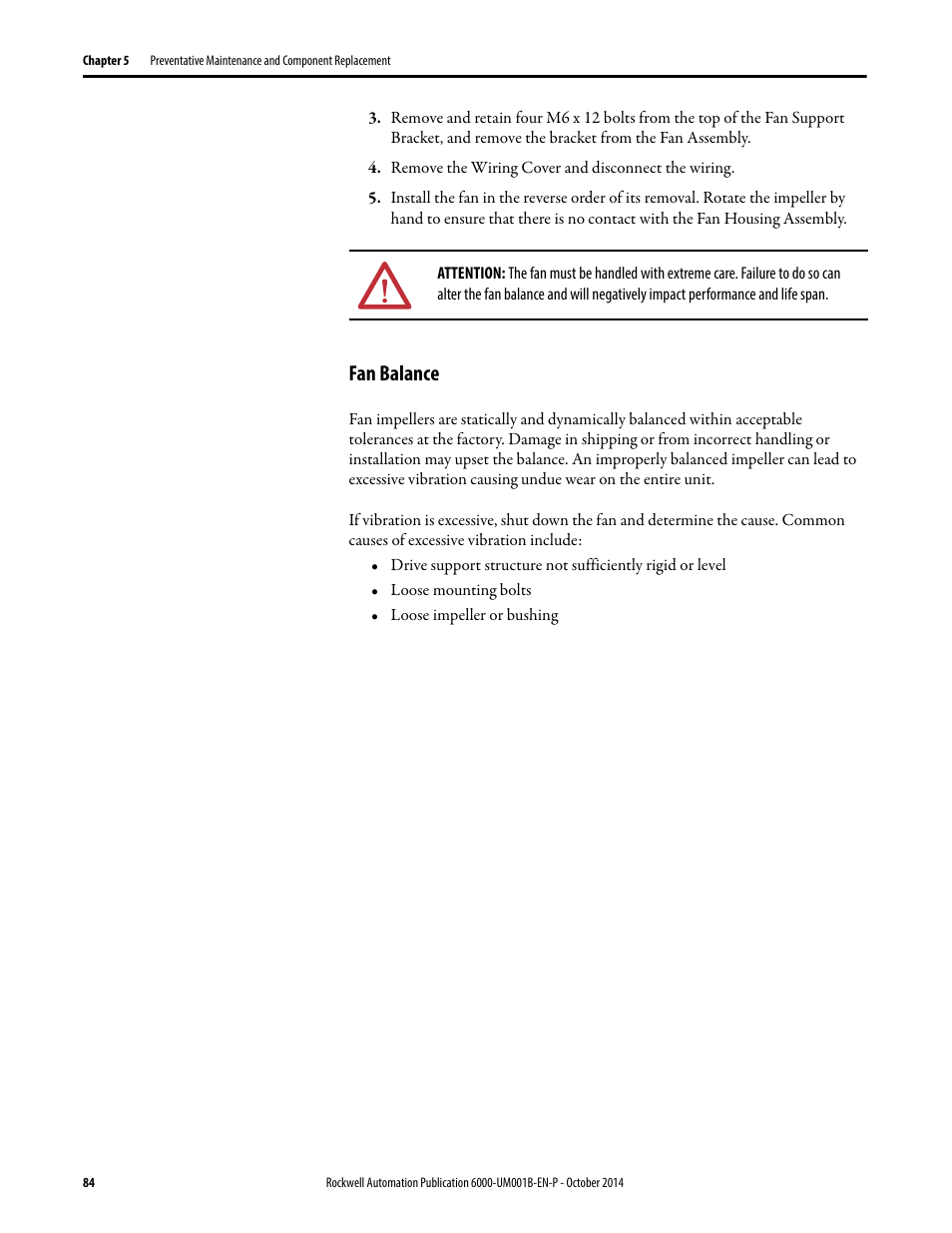 Fan balance | Rockwell Automation 6012DB PowerFlex Medium Voltage Variable Frequency Drive User Manual | Page 84 / 138
