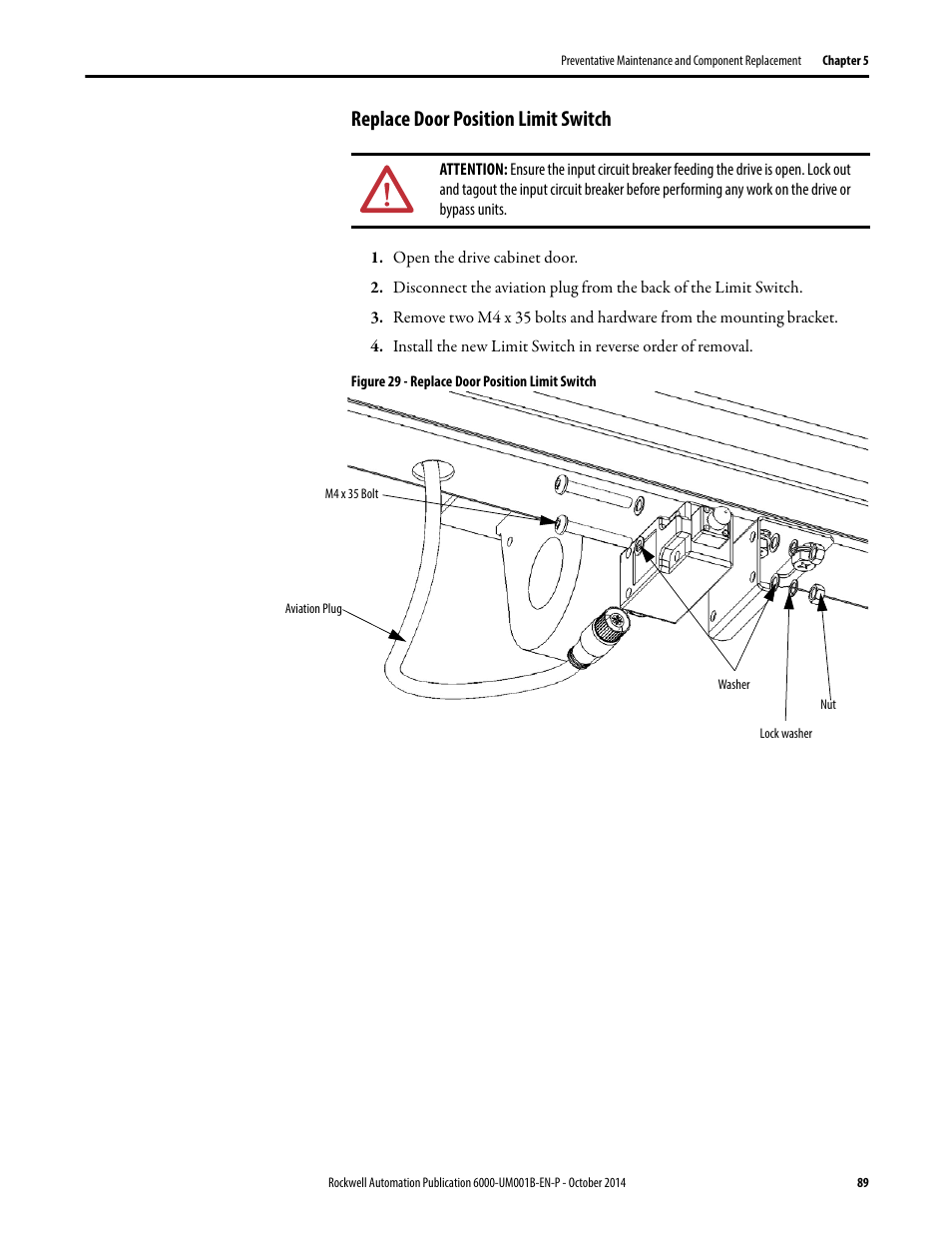 Replace door position limit switch | Rockwell Automation 6012DB PowerFlex Medium Voltage Variable Frequency Drive User Manual | Page 89 / 138