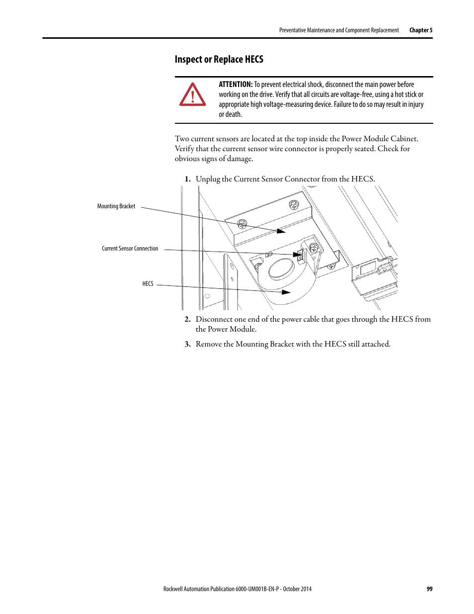 Inspect or replace hecs | Rockwell Automation 6012DB PowerFlex Medium Voltage Variable Frequency Drive User Manual | Page 99 / 138