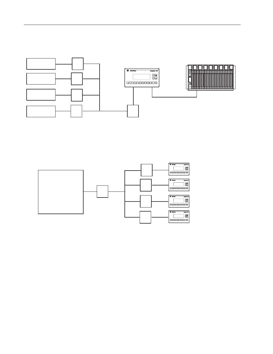 Compatible devices, Messageview terminal with multiple slave devices, Messageview terminals (multiple) | Plcs, Slc (using 1747-sn remote i/o subscanner), 1771-sn subscanner module, Bulletin 2711 panelview products | Rockwell Automation 2706-M1 MESSAGEVIEW 421 HARDWARE MANUAL User Manual | Page 107 / 135