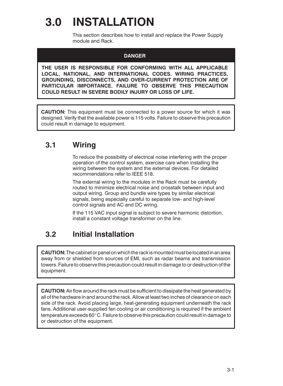 0 installation, 1 wiring, 2 initial installation | Rockwell Automation 57C332 AutoMax Power Supply Module and Racks User Manual | Page 17 / 44