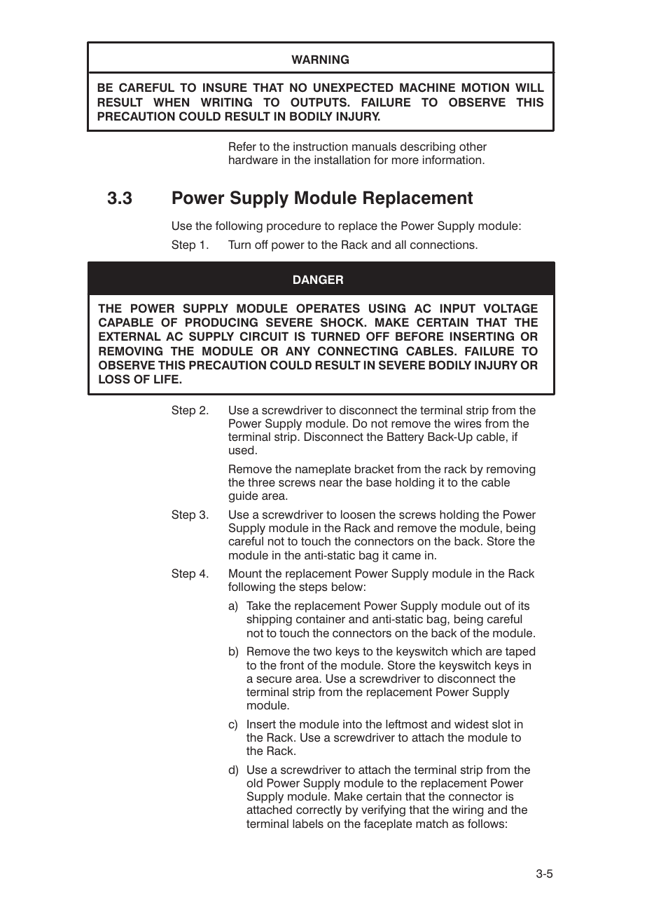 3 power supply module replacement | Rockwell Automation 57C332 AutoMax Power Supply Module and Racks User Manual | Page 21 / 44