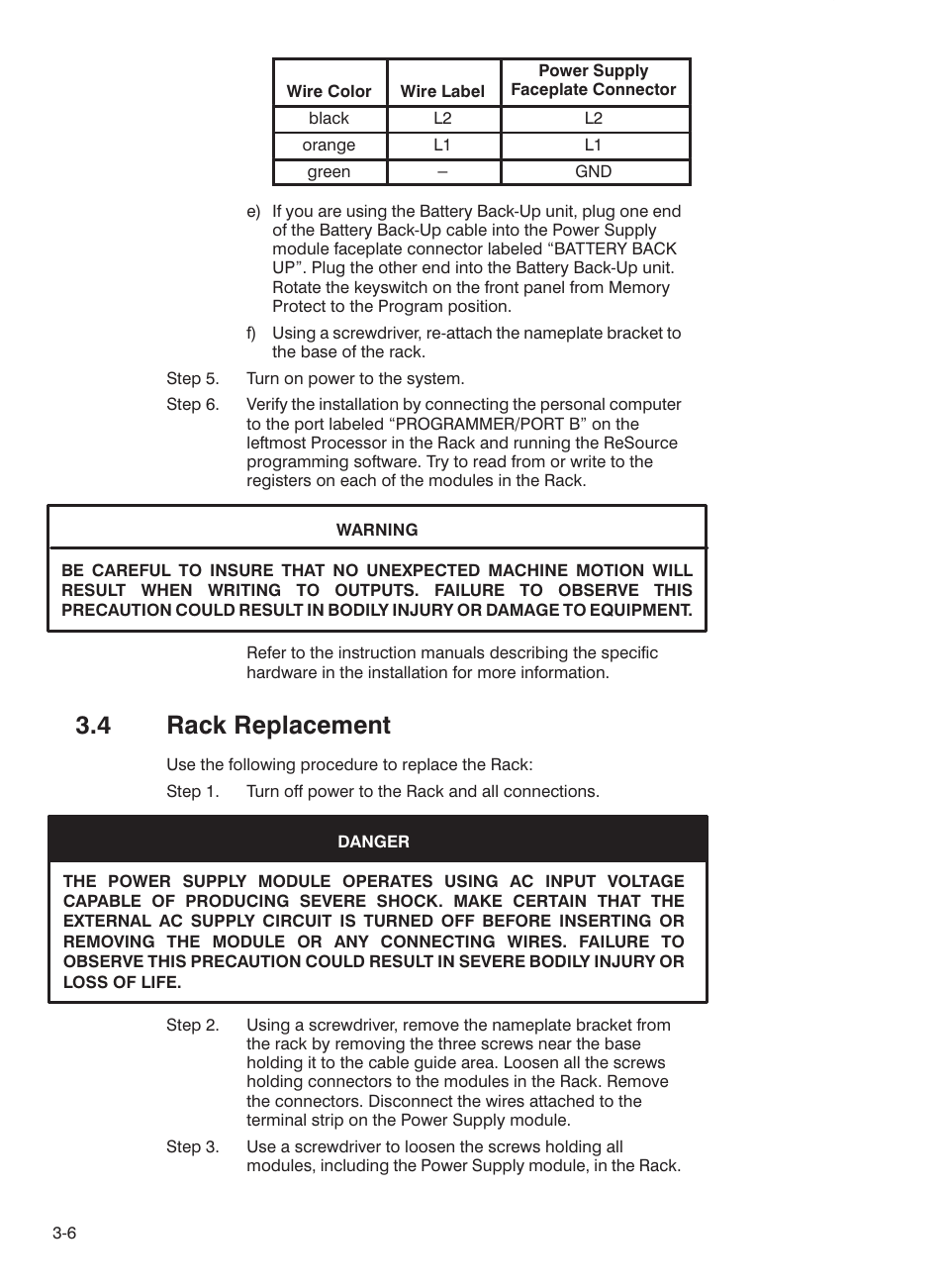 4 rack replacement | Rockwell Automation 57C332 AutoMax Power Supply Module and Racks User Manual | Page 22 / 44