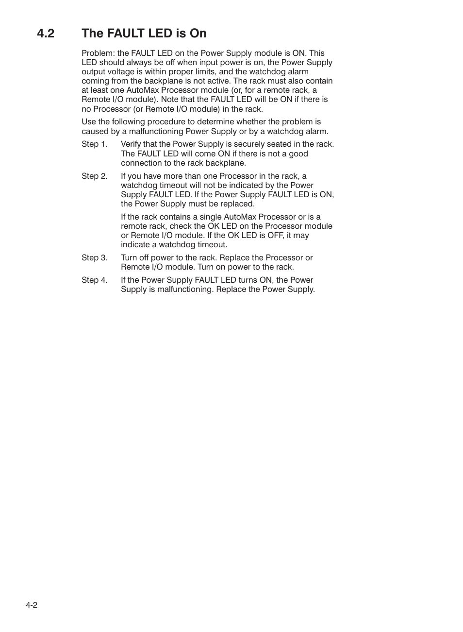 2 the fault led is on | Rockwell Automation 57C332 AutoMax Power Supply Module and Racks User Manual | Page 26 / 44