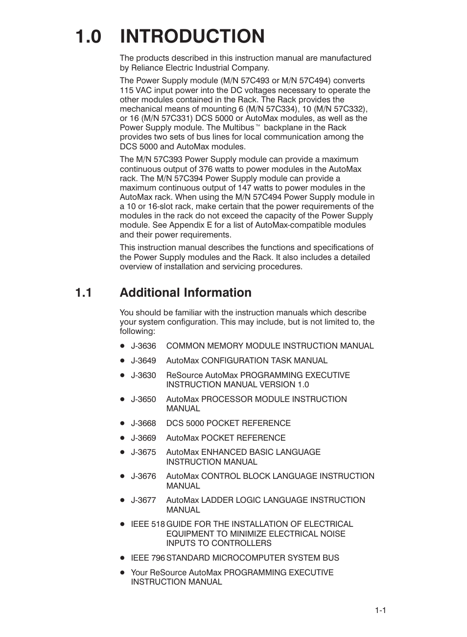 0 introduction, 1 additional information | Rockwell Automation 57C332 AutoMax Power Supply Module and Racks User Manual | Page 7 / 44