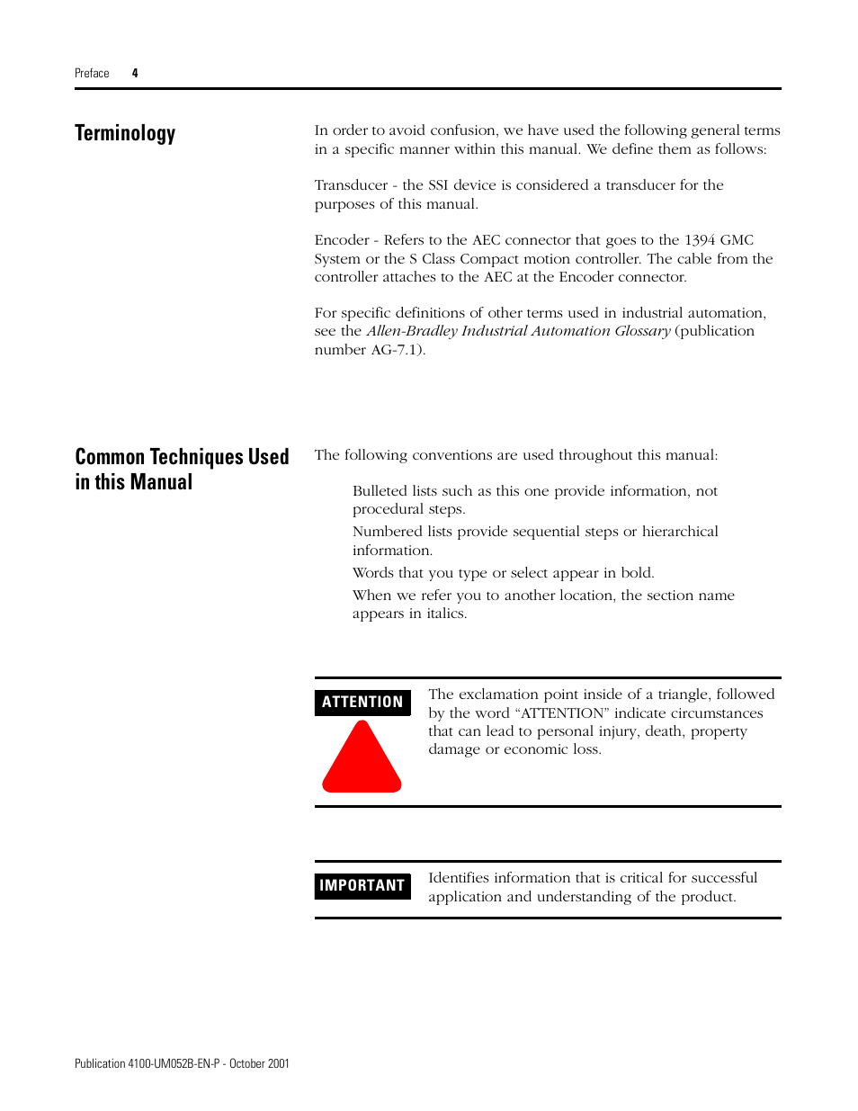 Terminology, Common techniques used in this manual | Rockwell Automation 4100 AEC Absolute Encoder Converter Installation User Manual | Page 12 / 61