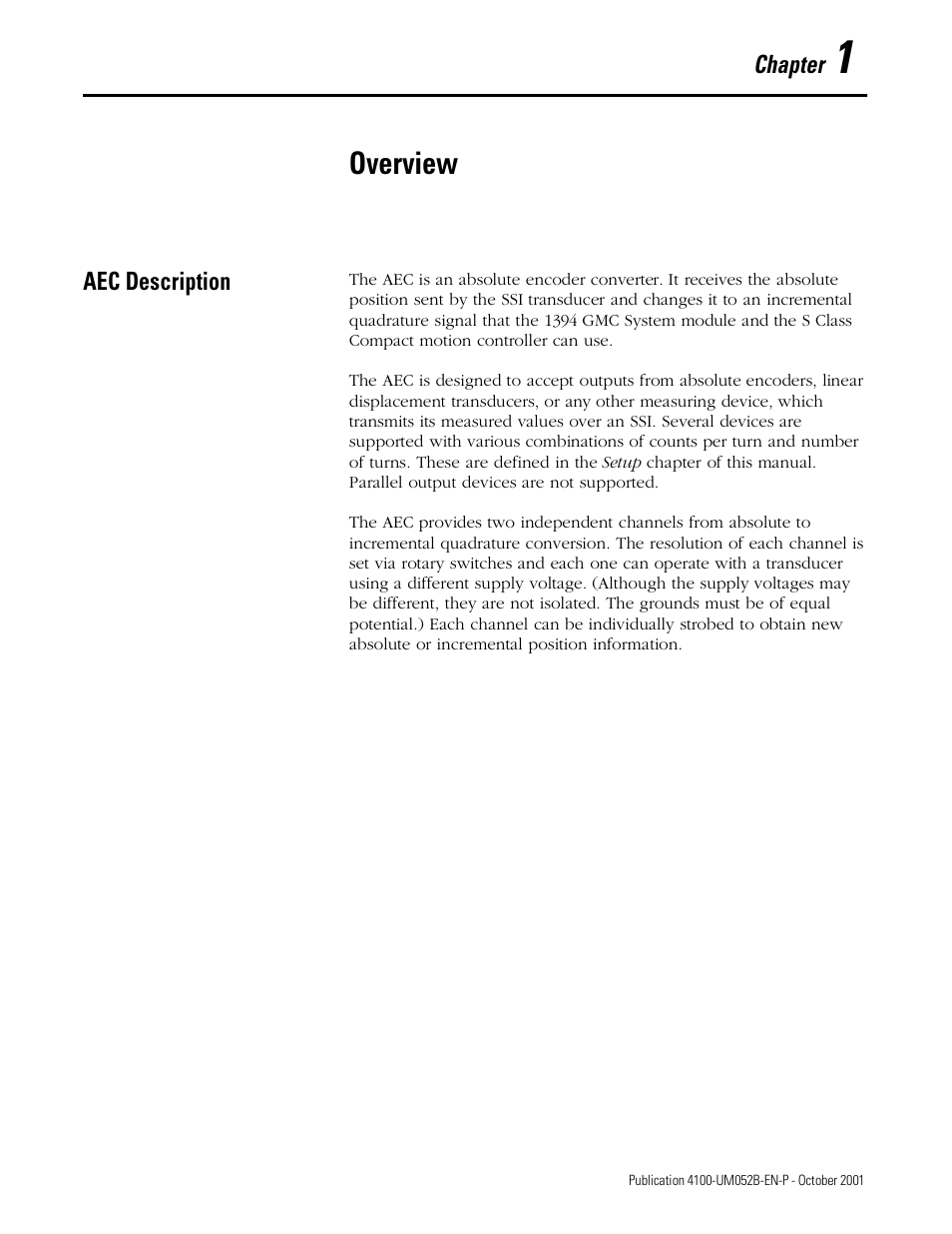 Overview, Aec description | Rockwell Automation 4100 AEC Absolute Encoder Converter Installation User Manual | Page 15 / 61