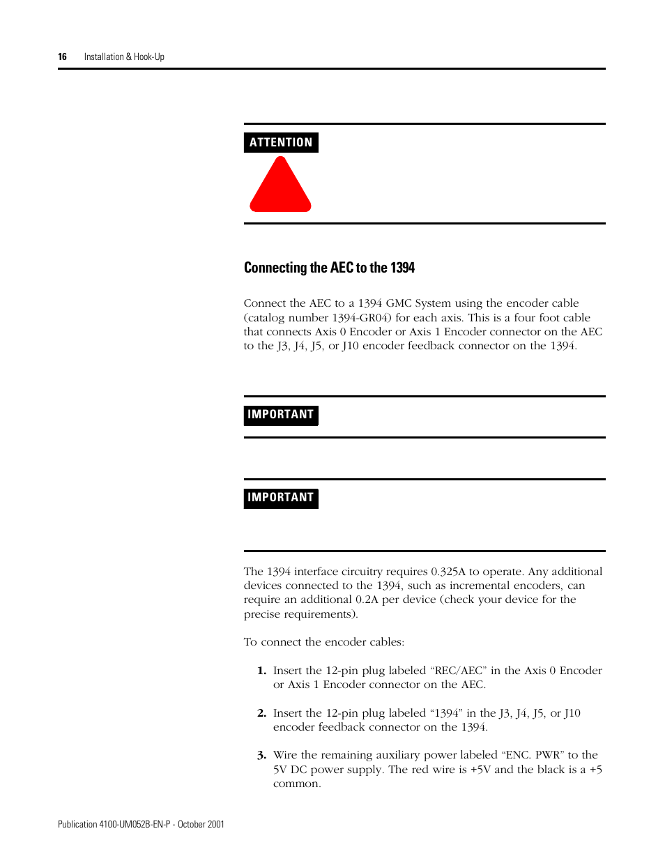 Connecting the aec to the 1394 | Rockwell Automation 4100 AEC Absolute Encoder Converter Installation User Manual | Page 24 / 61