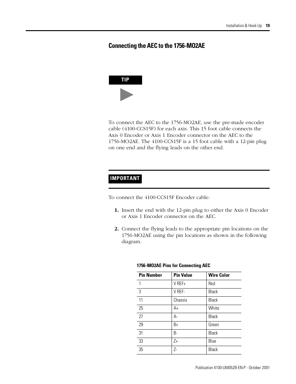 Connecting the aec to the 1756-mo2ae | Rockwell Automation 4100 AEC Absolute Encoder Converter Installation User Manual | Page 27 / 61