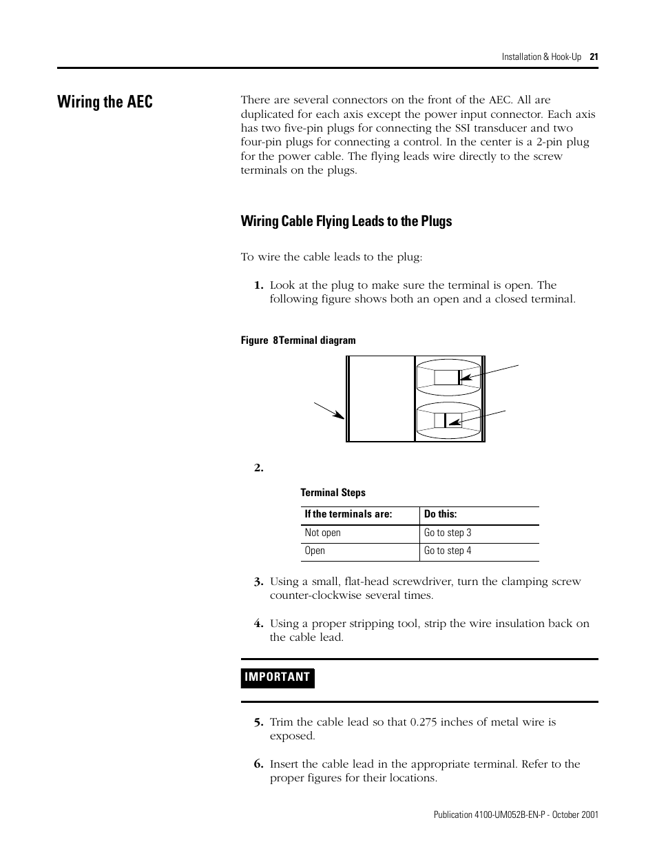 Wiring the aec, Wiring cable flying leads to the plugs | Rockwell Automation 4100 AEC Absolute Encoder Converter Installation User Manual | Page 29 / 61