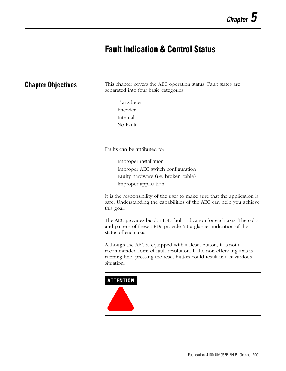 Fault indication & control status, Chapter objectives, Chapter | Rockwell Automation 4100 AEC Absolute Encoder Converter Installation User Manual | Page 45 / 61