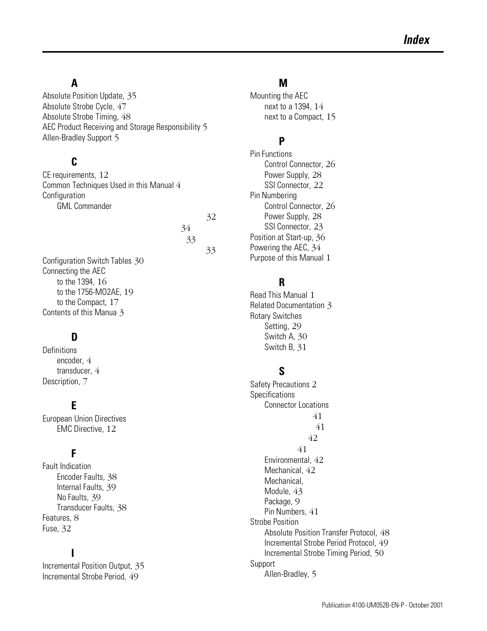 Index | Rockwell Automation 4100 AEC Absolute Encoder Converter Installation User Manual | Page 59 / 61