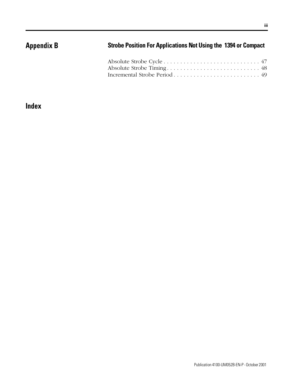 Appendix b, Index | Rockwell Automation 4100 AEC Absolute Encoder Converter Installation User Manual | Page 7 / 61
