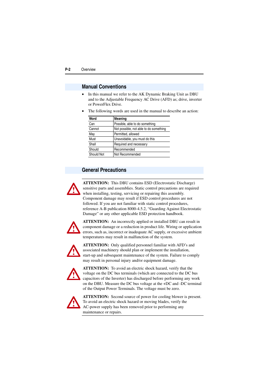 Manual conventions, General precautions | Rockwell Automation AK DBU - Dynamic Braking Unit 600/690 VAC User Manual | Page 6 / 56