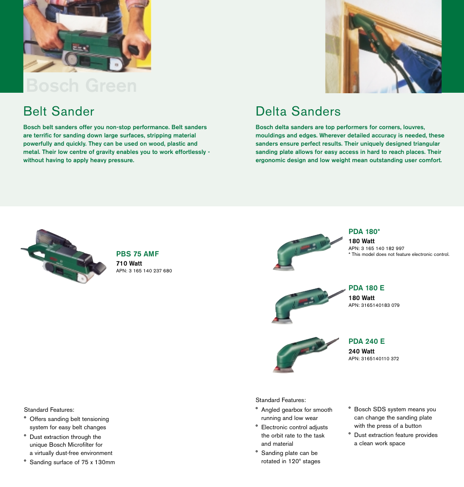 Bosch green, Belt sander, Delta sanders | Bosch cordless drills User Manual | Page 4 / 8