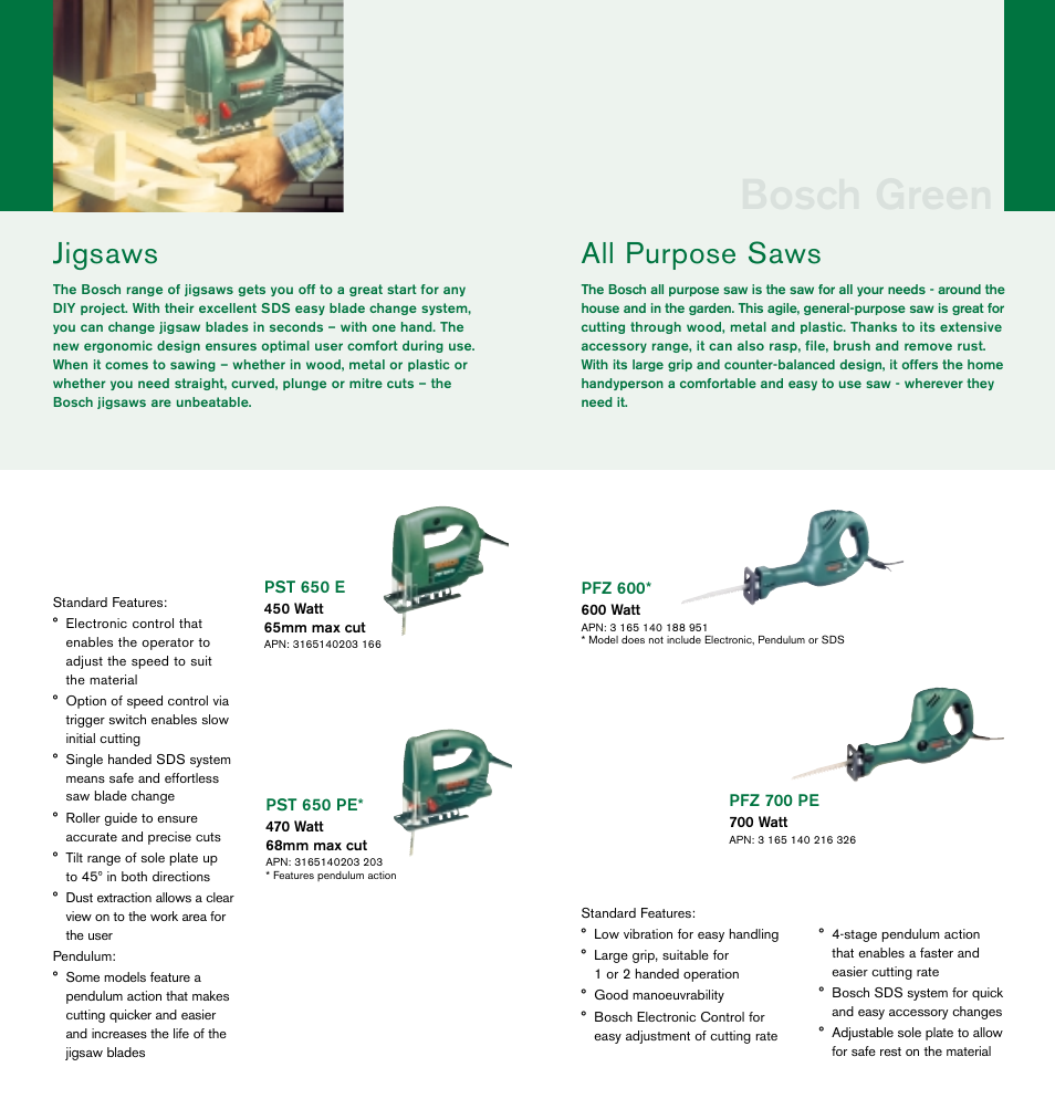 Bosch green, All purpose saws, Jigsaws | Bosch cordless drills User Manual | Page 5 / 8