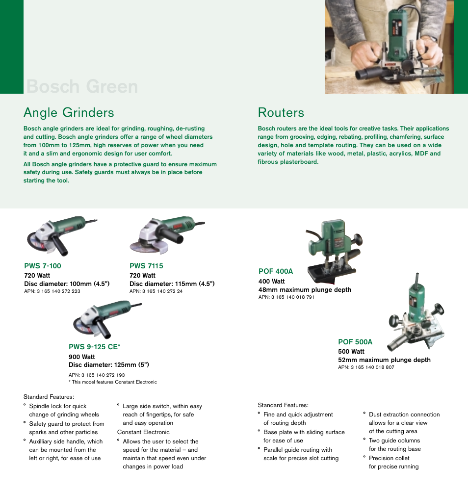 Bosch green, Routers, Angle grinders | Bosch cordless drills User Manual | Page 6 / 8