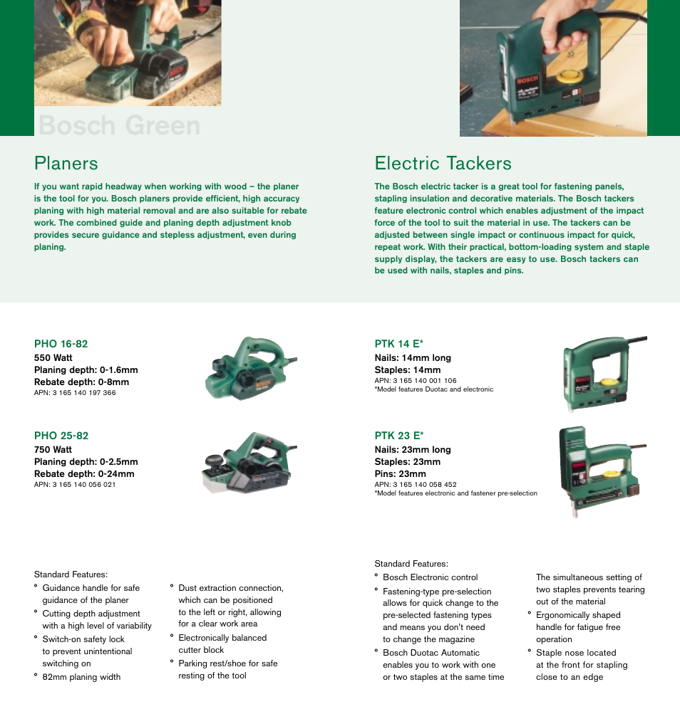 Bosch green, Electric tackers, Planers | Bosch cordless drills User Manual | Page 7 / 8
