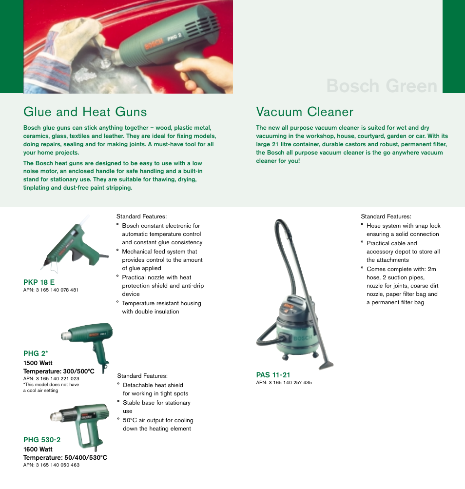 Bosch green, Vacuum cleaner, Glue and heat guns | Bosch cordless drills User Manual | Page 8 / 8