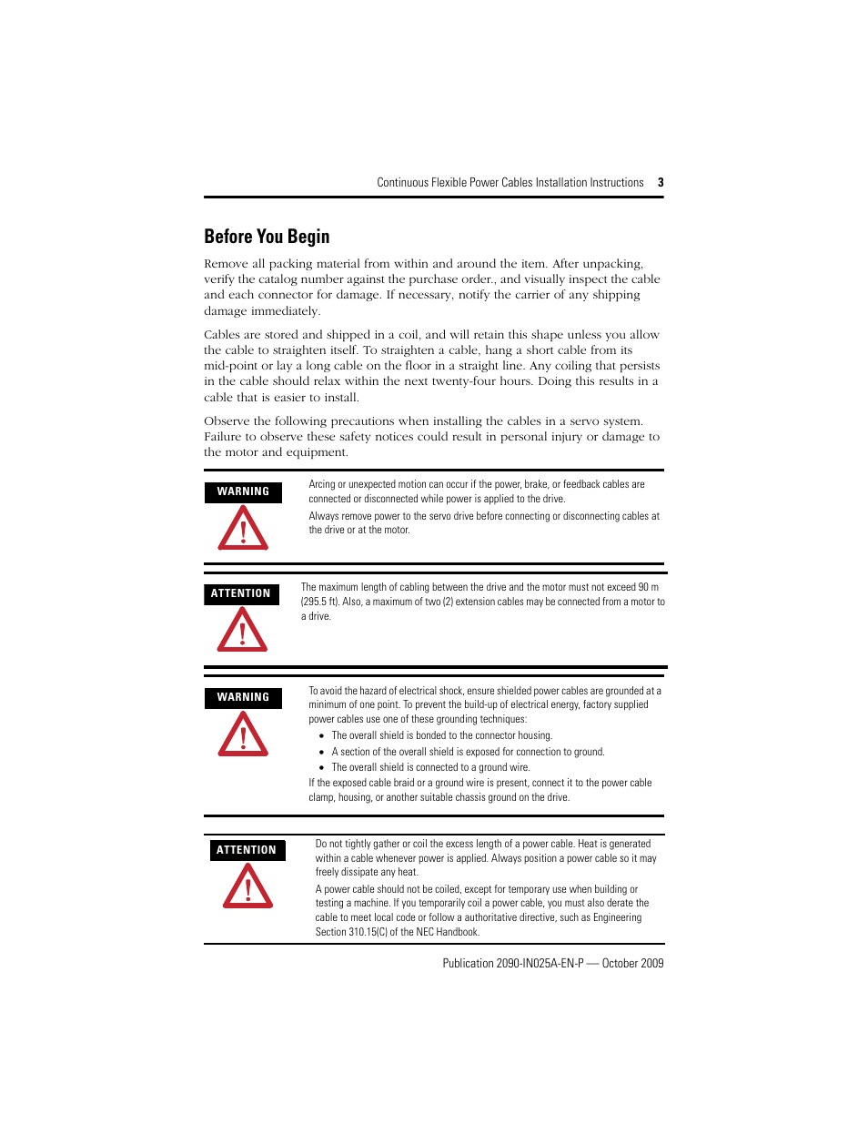 Before you begin | Rockwell Automation 2090-CPWM7DF-xxAFxx Continuous Flex Power Cables with DIN SpeedTec Connector Installation Instruc User Manual | Page 3 / 8