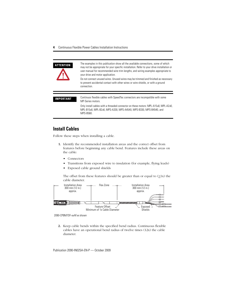 Install cables | Rockwell Automation 2090-CPWM7DF-xxAFxx Continuous Flex Power Cables with DIN SpeedTec Connector Installation Instruc User Manual | Page 4 / 8