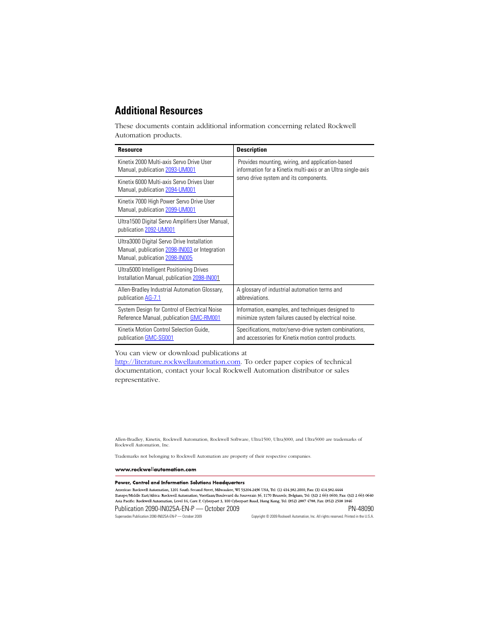 Additional resources | Rockwell Automation 2090-CPWM7DF-xxAFxx Continuous Flex Power Cables with DIN SpeedTec Connector Installation Instruc User Manual | Page 8 / 8