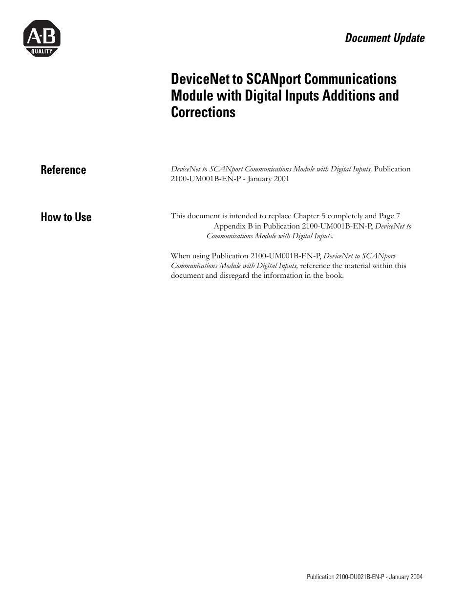 Document update, Reference, How to use | Rockwell Automation 2100-GK61 DeviceNet to SCANport User Manual | Page 185 / 212