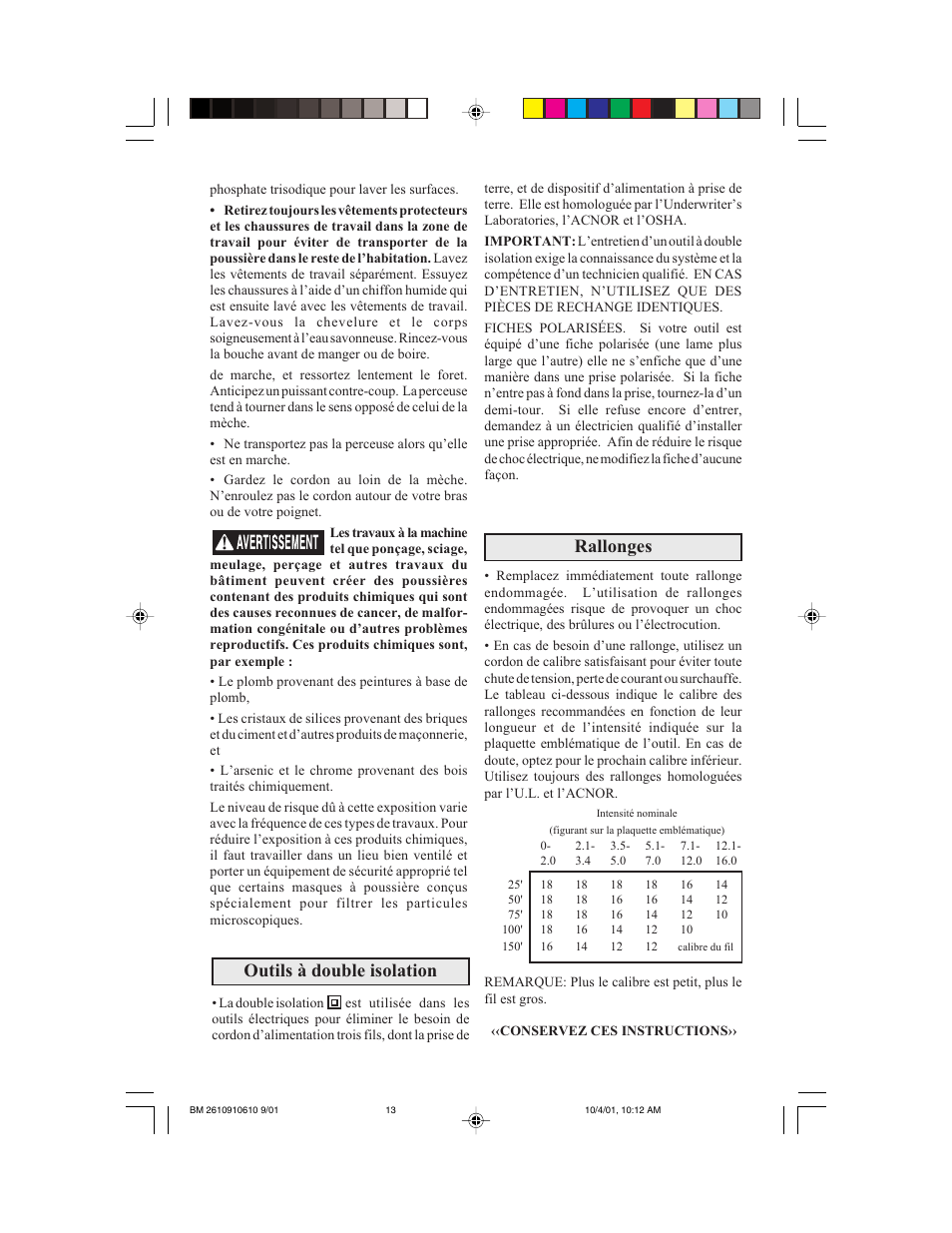 Outils à double isolation, Rallonges | Bosch 1943 LED User Manual | Page 13 / 24