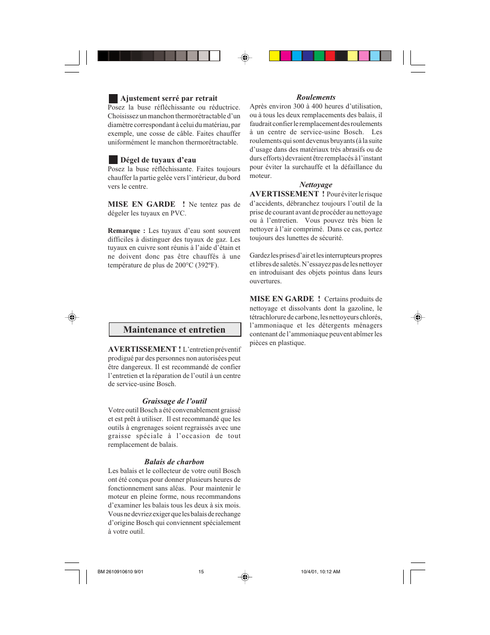 Maintenance et entretien | Bosch 1943 LED User Manual | Page 15 / 24