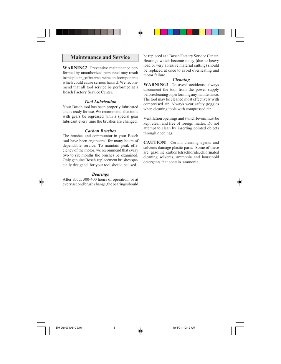 Maintenance and service | Bosch 1943 LED User Manual | Page 8 / 24