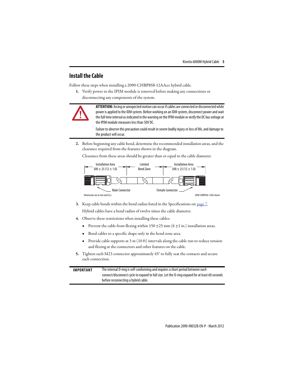 Install the cable | Rockwell Automation 2090-CHBP8S8-12AA Kinetix 6000M Hybrid Power Cable Installation Instructions User Manual | Page 5 / 8