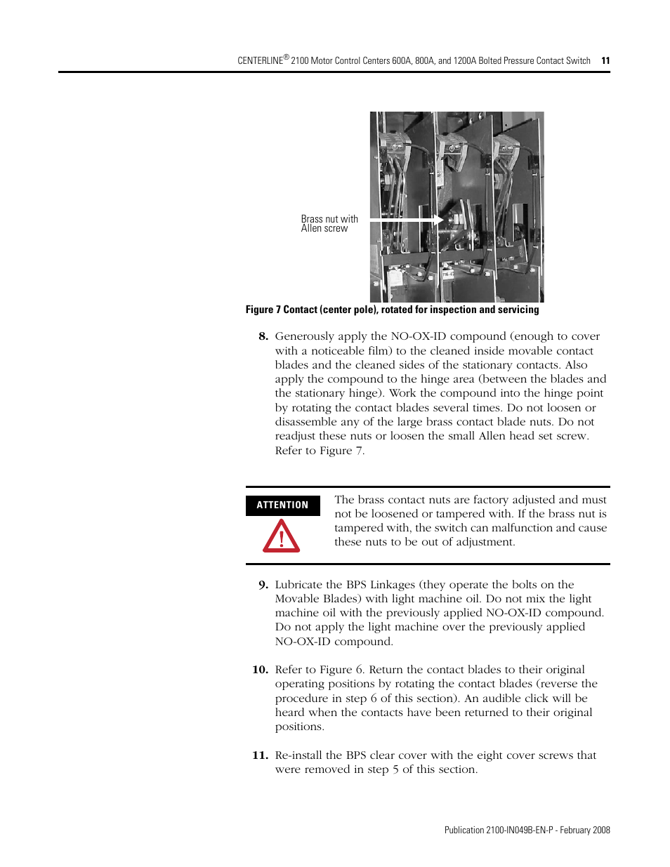 Rockwell Automation 2100 CENTERLINE Bolted Pressure Contact Switch User Manual | Page 11 / 12