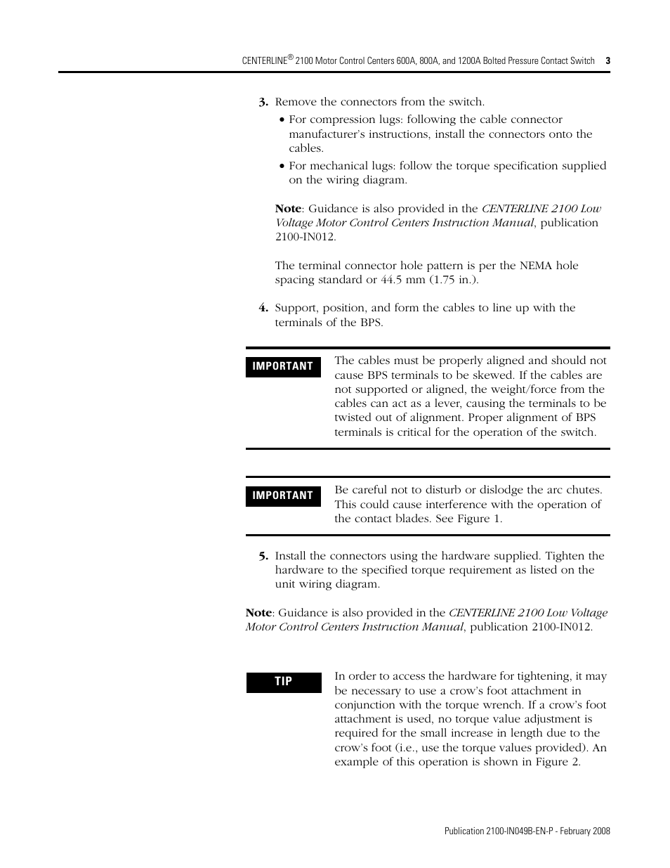 Rockwell Automation 2100 CENTERLINE Bolted Pressure Contact Switch User Manual | Page 3 / 12