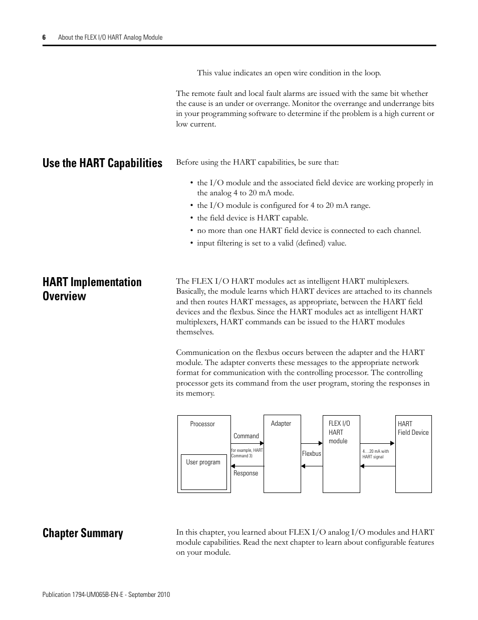 Use the hart capabilities, Hart implementation overview, Chapter summary | Rockwell Automation 1794-OF8IH FLEX Isolated Input/Output HART Analog Modules User Manual | Page 18 / 164