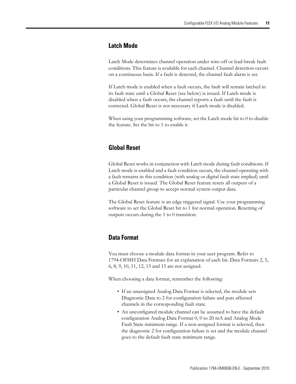 Latch mode, Global reset, Data format | Latch mode global reset data format | Rockwell Automation 1794-OF8IH FLEX Isolated Input/Output HART Analog Modules User Manual | Page 23 / 164