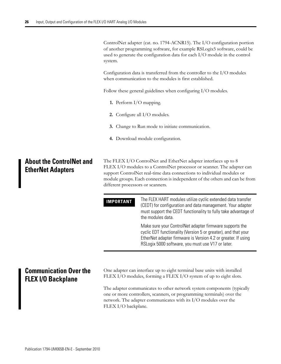 About the controlnet and ethernet adapters, Communication over the flex i/o backplane | Rockwell Automation 1794-OF8IH FLEX Isolated Input/Output HART Analog Modules User Manual | Page 38 / 164