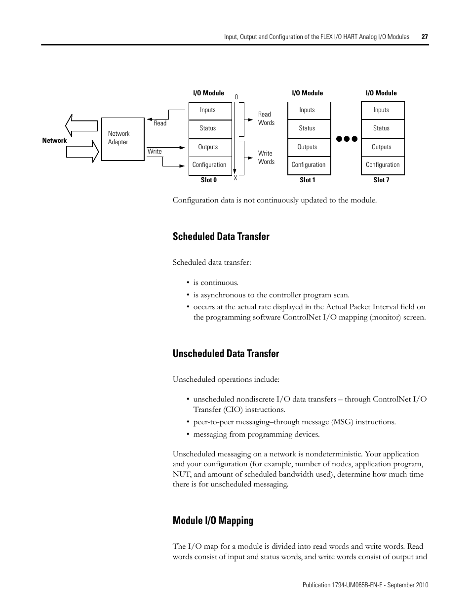 Scheduled data transfer, Unscheduled data transfer, Module i/o mapping | Rockwell Automation 1794-OF8IH FLEX Isolated Input/Output HART Analog Modules User Manual | Page 39 / 164
