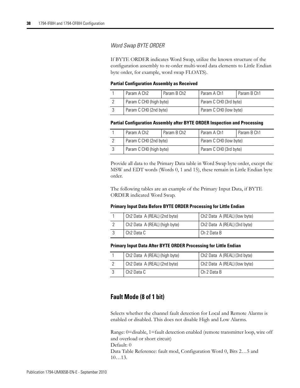 Fault mode (8 of 1 bit) | Rockwell Automation 1794-OF8IH FLEX Isolated Input/Output HART Analog Modules User Manual | Page 50 / 164