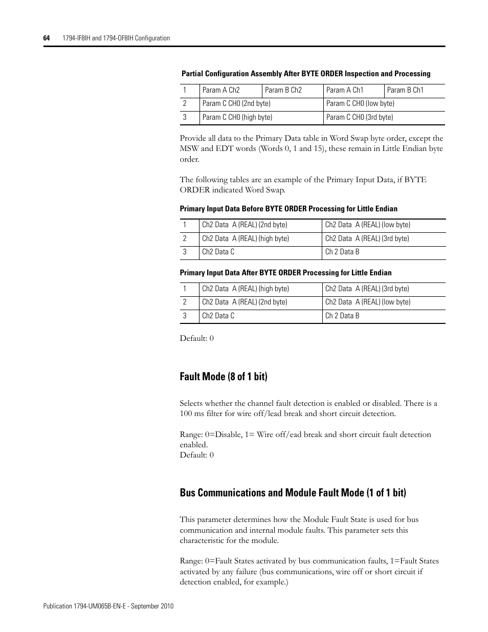Fault mode (8 of 1 bit) | Rockwell Automation 1794-OF8IH FLEX Isolated Input/Output HART Analog Modules User Manual | Page 76 / 164