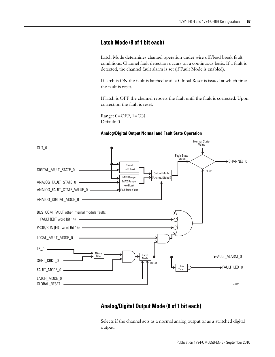 Latch mode (8 of 1 bit each), Analog/digital output mode (8 of 1 bit each) | Rockwell Automation 1794-OF8IH FLEX Isolated Input/Output HART Analog Modules User Manual | Page 79 / 164