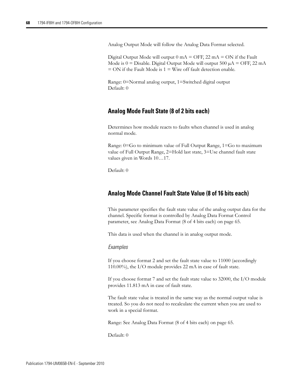 Analog mode fault state (8 of 2 bits each) | Rockwell Automation 1794-OF8IH FLEX Isolated Input/Output HART Analog Modules User Manual | Page 80 / 164