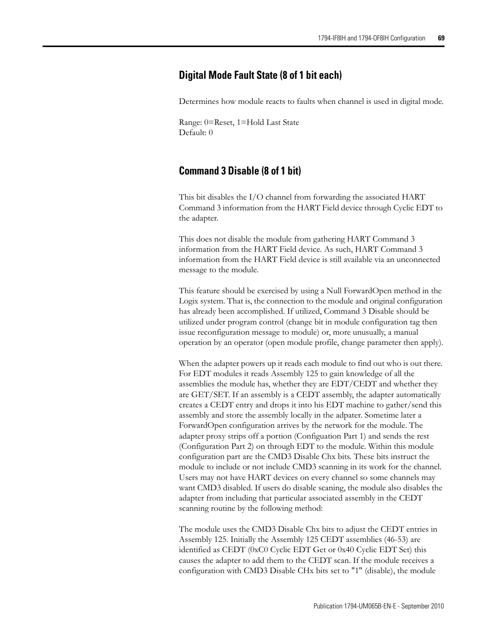 Digital mode fault state (8 of 1 bit each), Command 3 disable (8 of 1 bit) | Rockwell Automation 1794-OF8IH FLEX Isolated Input/Output HART Analog Modules User Manual | Page 81 / 164