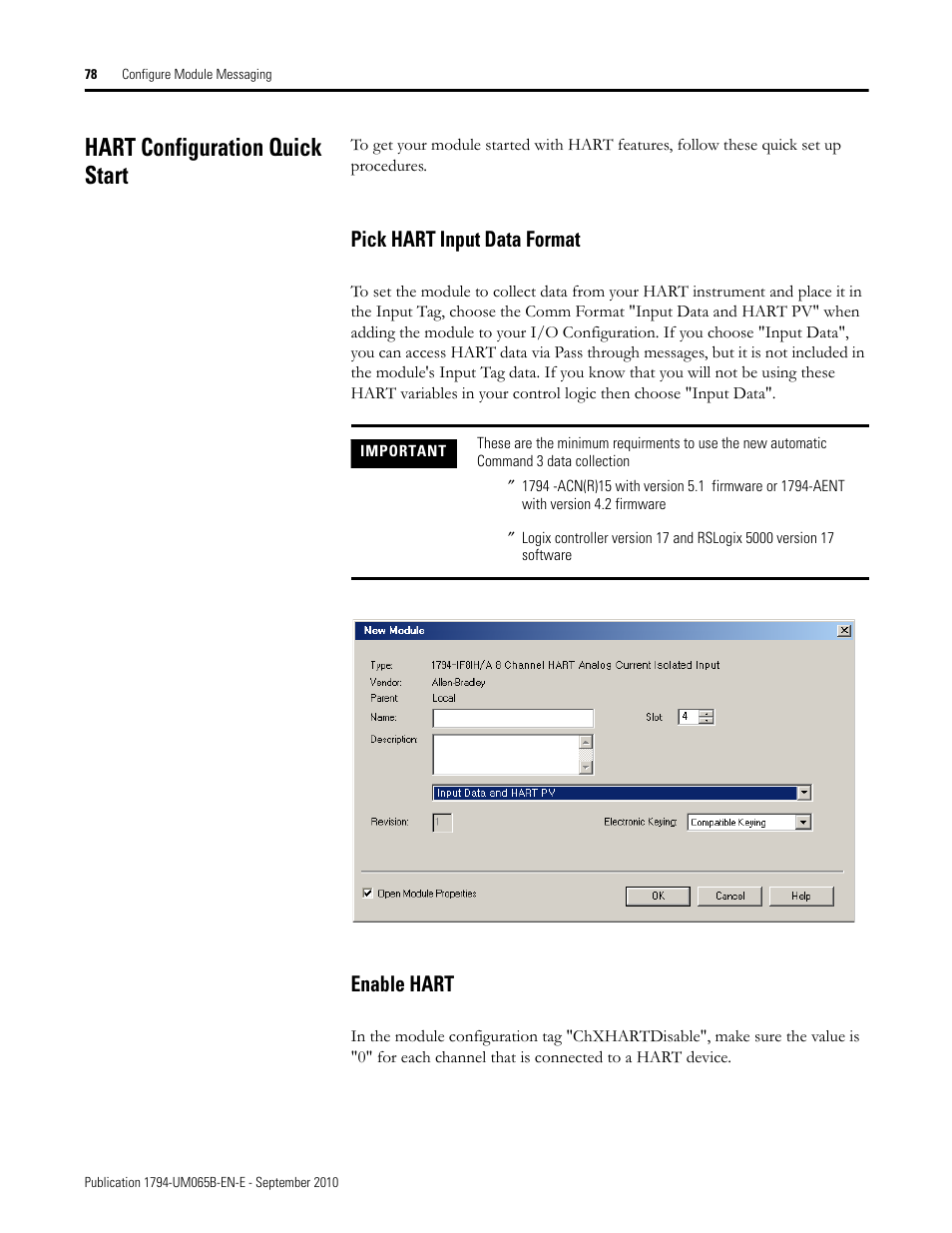 Hart configuration quick start, Pick hart input data format, Enable hart | Pick hart input data format enable hart | Rockwell Automation 1794-OF8IH FLEX Isolated Input/Output HART Analog Modules User Manual | Page 90 / 164